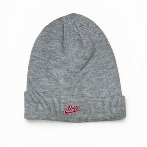 Nike Gray Beanie Hat With Pink Nike Check On It For Kids